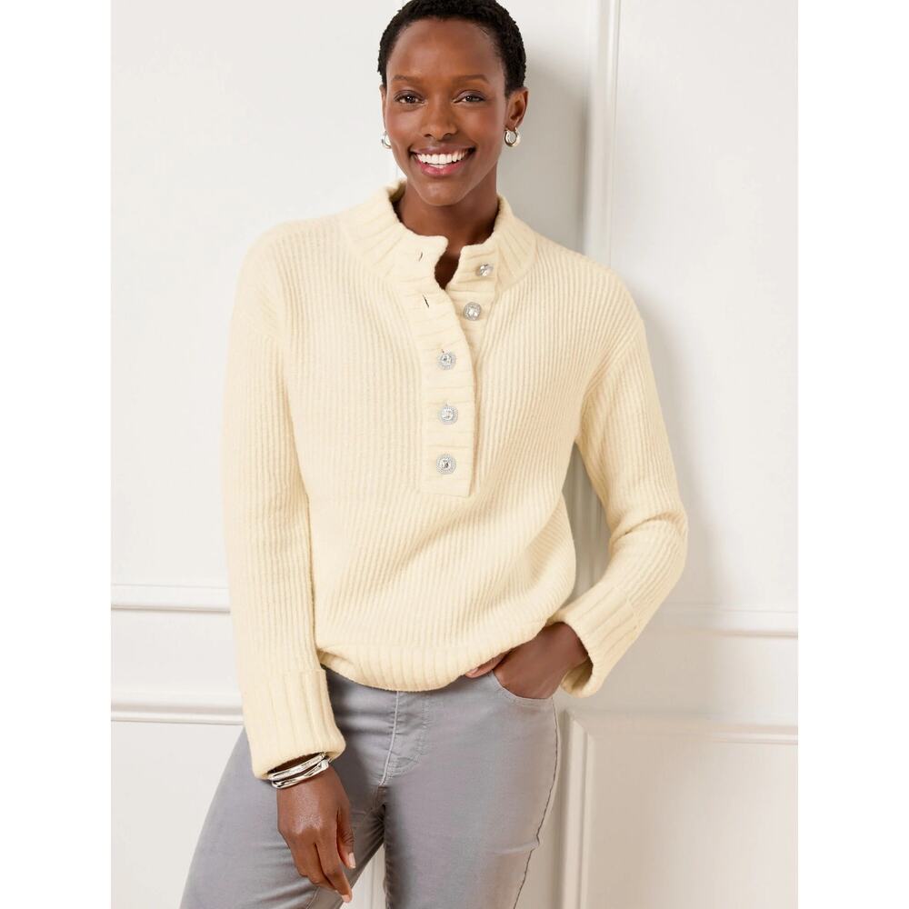 NWT Talbots Jewel Button Henley Pullover Sweater | Ivory Cream | SZ 2X